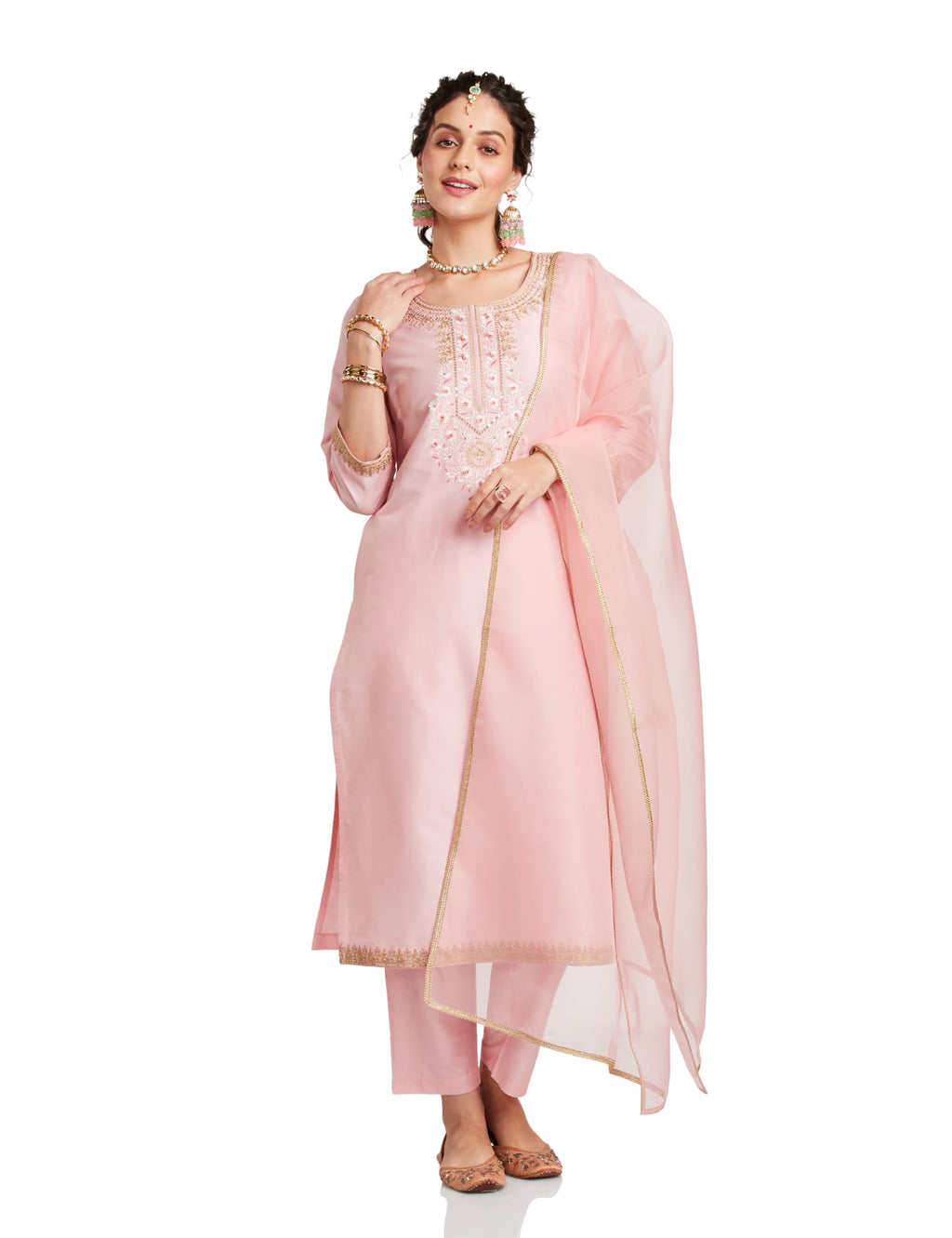 Myx Women's Embroidered Kurta Pant Set with Organza Dupatta | Salwar Suit (Available in Plus Sizes)