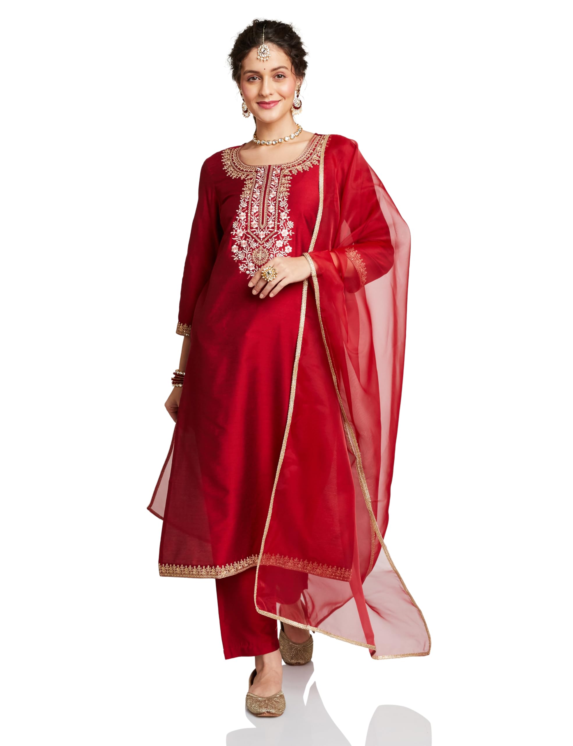 Myx Women's Embroidered Kurta Pant Set with Organza Dupatta | Salwar Suit (Available in Plus Sizes)