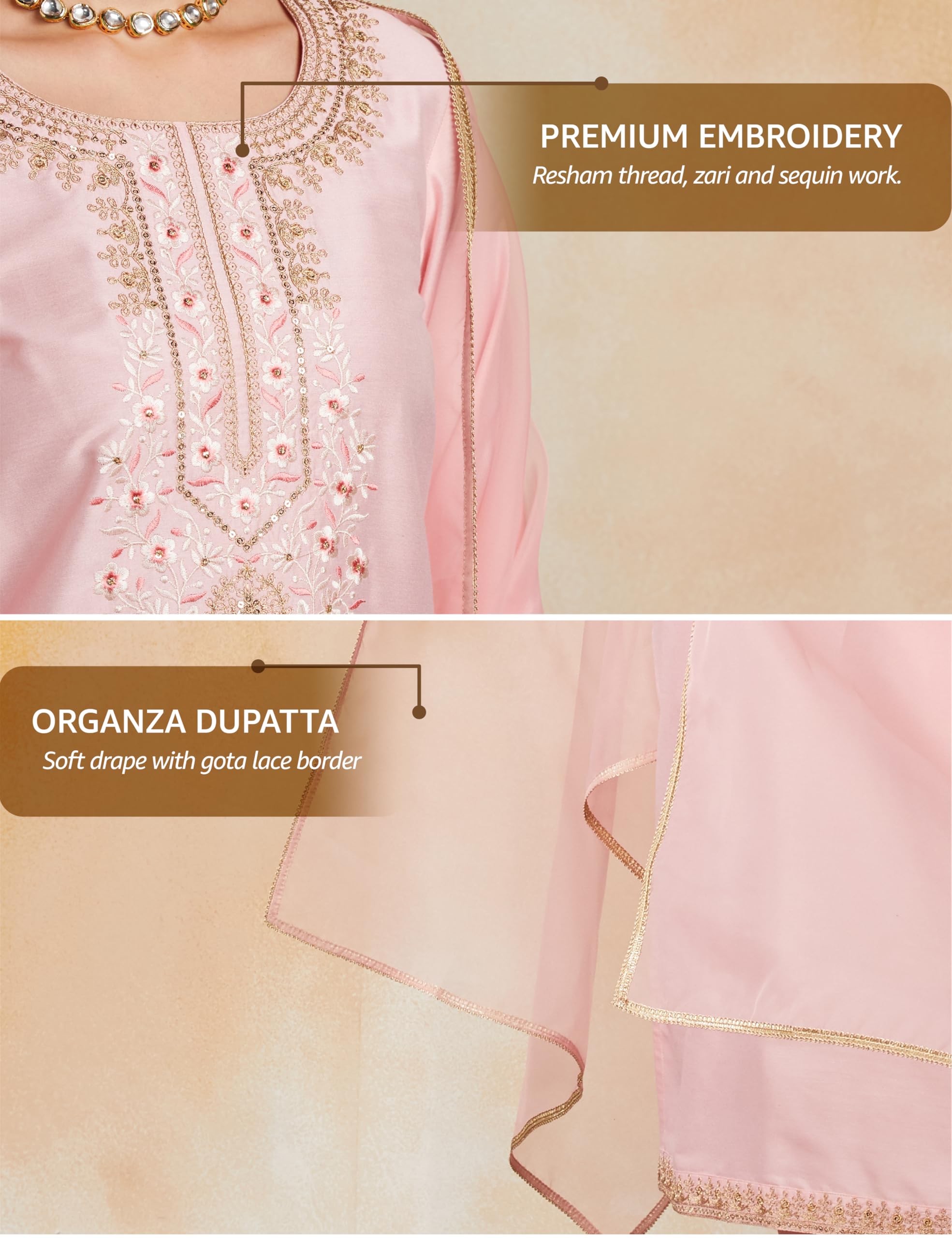 Myx Women's Embroidered Kurta Pant Set with Organza Dupatta | Salwar Suit (Available in Plus Sizes)
